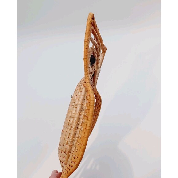 Vtg MCM OWL Rattan Raffia Boho Wall Trinket Table Decor Nature - Picture 4 of 8